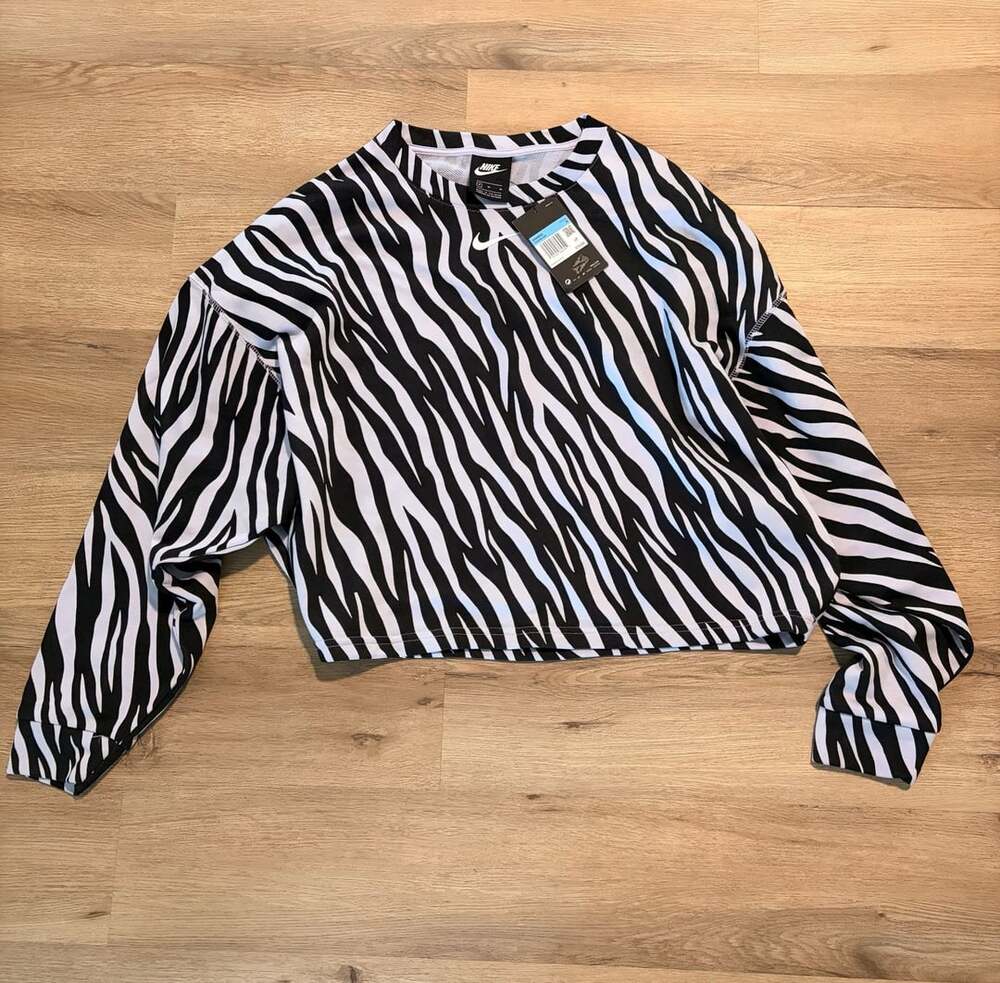 Nike Icon Clash Zebra Print Crew Active Pullover Sweatshirt NWT Medium